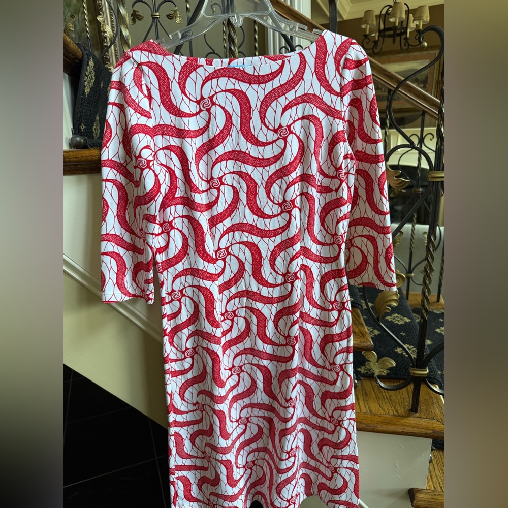 J. McLaughlin Red and White Swirl Print Dress